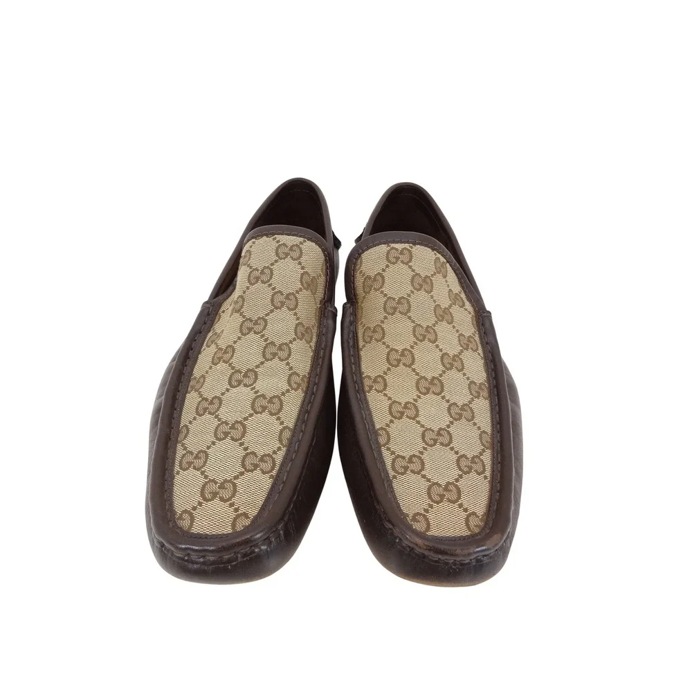 Gucci Driving Loafers Mens 12 Brown Good GG Supreme Canvas Leather Slip On COA